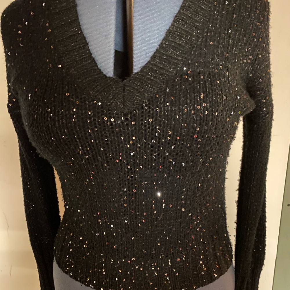 Black holiday sweater with silver sequins all over  Sz: M